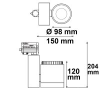 3-Phasen Schienen-Strahler fokussierbar, 35W, 30°-50°, weiß matt, 3500K, CRI92