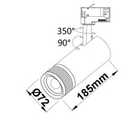 3-Phasen Schienen-Strahler fokussierbar, 24W, 20°-55°, weiß matt, 4000K