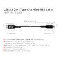 Kabel USB 3.2 C (St) => Micro USB (St)  1,0m *Club 3D*