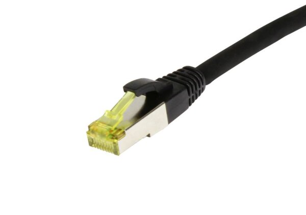 Patchkabel RJ45, CAT6A 500Mhz,10m, schwarz, S-STP(S/FTP), TPE/LSZH(Ultraflex), AWG26, mit CAT7 Rohkabel