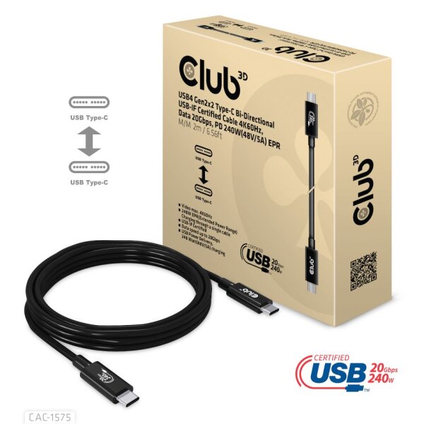 Kabel USB 4.0 C (St) => C (St)  2,0m *Club 3D* 240W