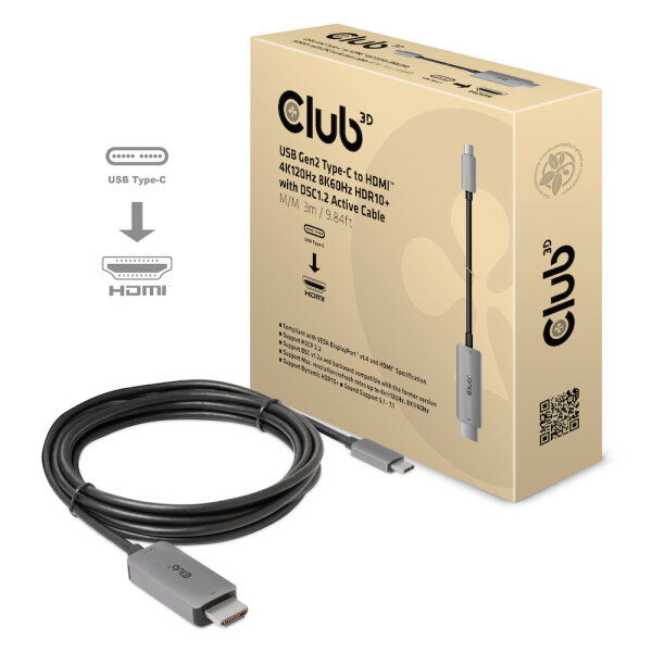 Kabel USB 3.1 Typ C (St) => HDMI 2.0 UHD (St)  3,0m *Club 3D*