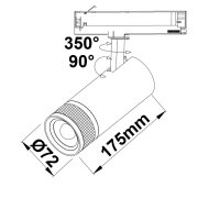 3-PH Schienen-Strahler fokussierbar, 24W, 20°-55°, weiß matt, 4000K, dimmbar