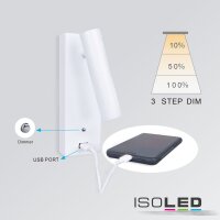 LED Leseleuchte, 3W, weiß, mit USB A Ladebuchse, warmweiß, 3 Stufen dimmbar