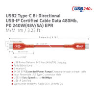 Kabel USB 2.0 C (St) => C (St)  1,0m *Club 3D* 240W