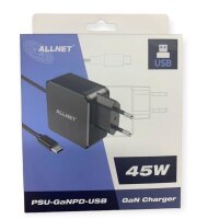 ALLNET Ersatznetzteil QC USB-C PD GaN Netzteil Power Supply 45 Watt 1x USB Typ-C mit 2m Kabel**EU PLUG**