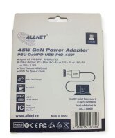 ALLNET Ersatznetzteil QC USB-C PD GaN Netzteil Power Supply 45 Watt 1x USB Typ-C mit 2m Kabel**EU PLUG**