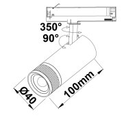 TRACK48 - Schienen-Strahler schwarz, 7W, fokussierbar 18°-60°, 48V DC, 1800-4000K, DALI DT8 dimmbar