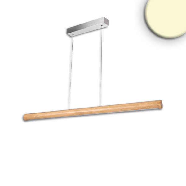 LED Pendelleuchte RUNDLING mit Rollizug, 1.6m, 45W, Eiche geölt, Baldachin nickel, 3000K, dimmbar