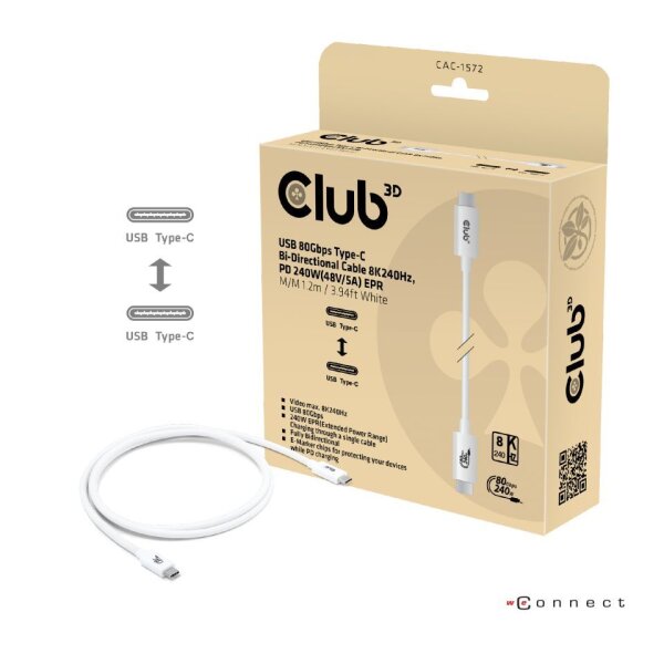 Kabel USB 4.0 C (St) => C (St)  1,2m *Club 3D* 240W
