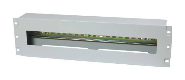 ALLNET 19"zbh. Schutzschalterleiste für Hutschiene/DIN-Rail Geräte, T61mm/3HE, Lichtgrau, Frontmontage,