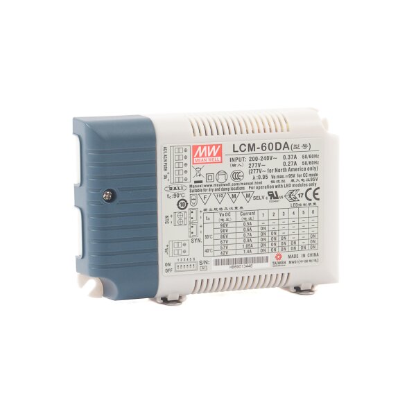 MEANWELL LCM-60DA - Netzteil CC 500mA/600mA/700mA/900mA/1050mA/1400mA, max. 2-90V, max. 60W, dimmbar (DALI, PUSH)