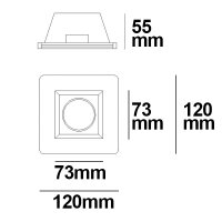 Gips-Einbaustrahler GU5.3, quadratisch mit Glas satin, rückversetzt, weiß