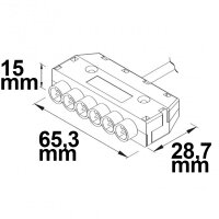 Mini-Plug 6-fach Verteiler female, 1m, 2x0,75, IP54, schwarz, max. 48V/6A
