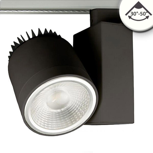 LED 3-PH Schienen-Strahler fokussierbar, 30W, 30°-50°, schwarz matt, neutralweiss 4000K, dimmbar, CRI>92
